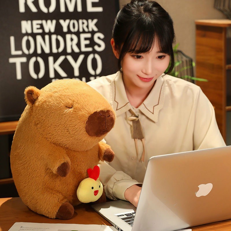 Capybara Con Gà Gấu Bông Capybara Gà Con Vui Nhộn Capybara Kéo Gà Motor Rút Rung Cao Cấp Chất Liệu Vải Lông Thú Mềm Mại