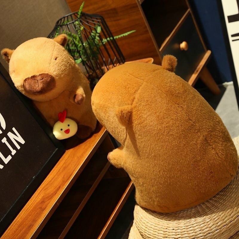 Capybara Con Gà Gấu Bông Capybara Gà Con Vui Nhộn Capybara Kéo Gà Motor Rút Rung Cao Cấp Chất Liệu Vải Lông Thú Mềm Mại