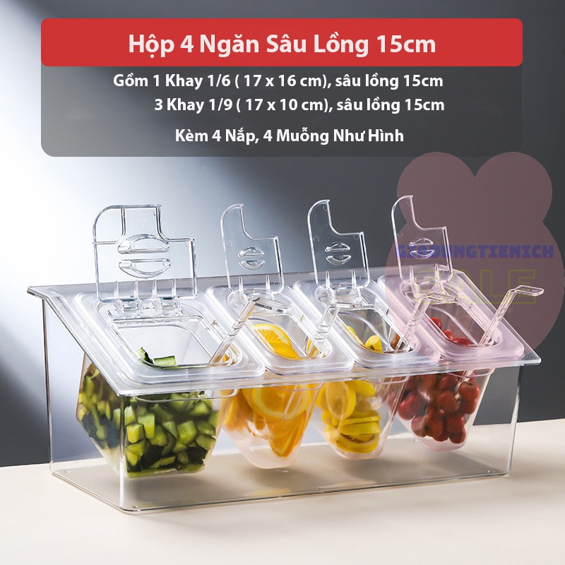 Bộ Khay Nhựa Giữ Lạnh Đựng thạch Topping, Nguyên Liệu Pha Chế 2 ngăn, 3 ...