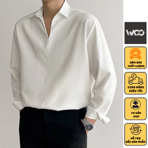 Sơ mi nam nữ cổ V vải lụa, Áo sơ mi form rộng Unisex nam nữ tay dài Hàn Quốc