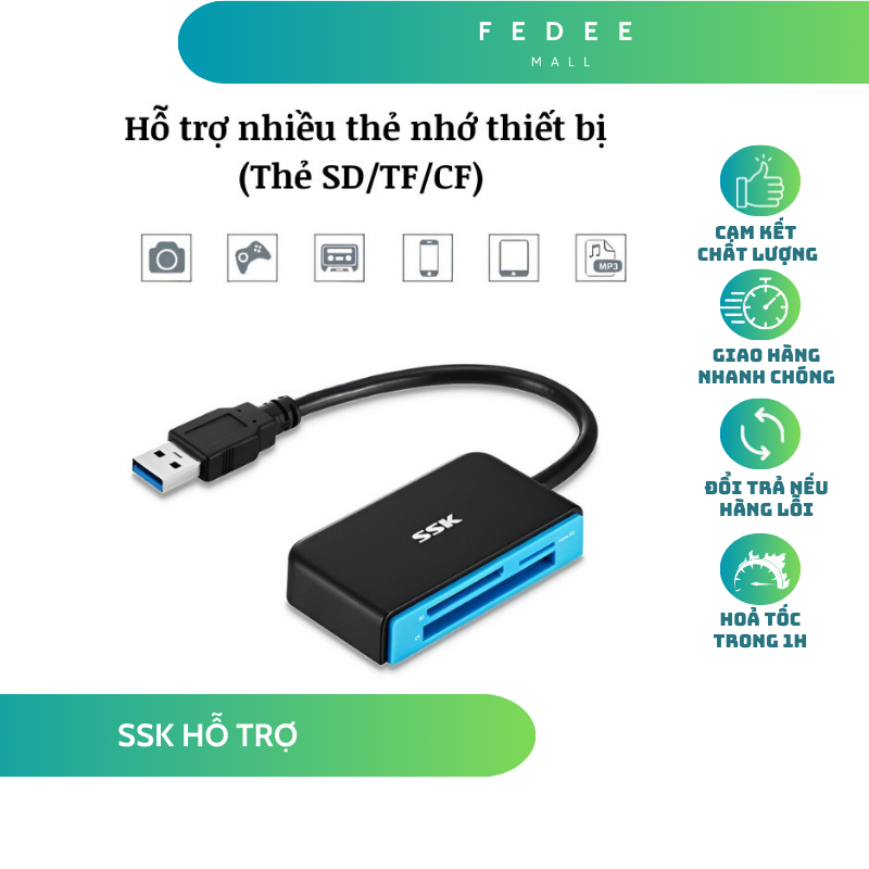 Đầu đọc thẻ nhớ SSK 3.0 tốc độ cao - đọc thẻ Micro SD /SD/CF (Đen) USB ...