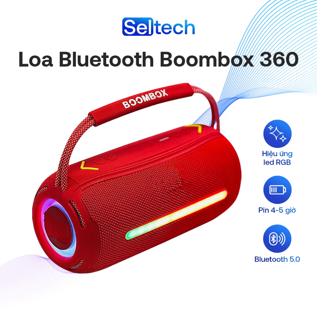 Loa Bluetooth BoomBox 360, Loa Bass Mạnh, Đèn Led Nhiều Chế Độ, Âm ...