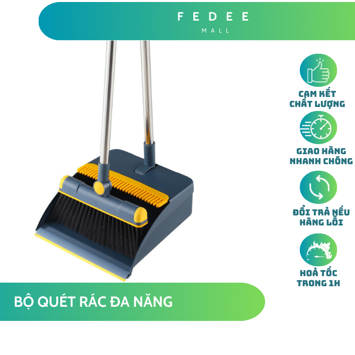 Bộ chổi quét nhà kèm ky hót rác gấp gọn tiện lợi, cây chổi quét nhà ...