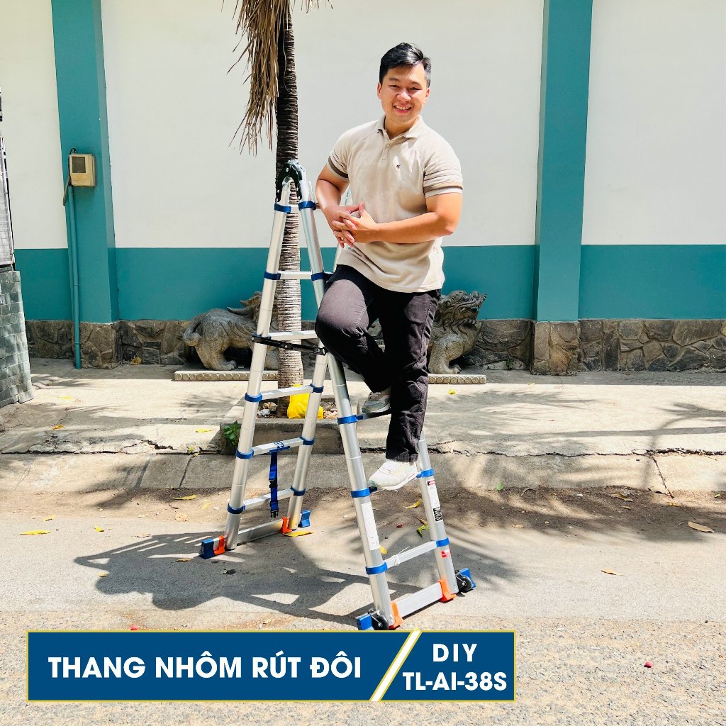 Thang nhôm rút đôi DIY TL-AI-38S chiều cao sử dụng tối đa chữ A 1.8m chữ I 3.8m - Hàng chính hãng - Bảo hành 18 tháng