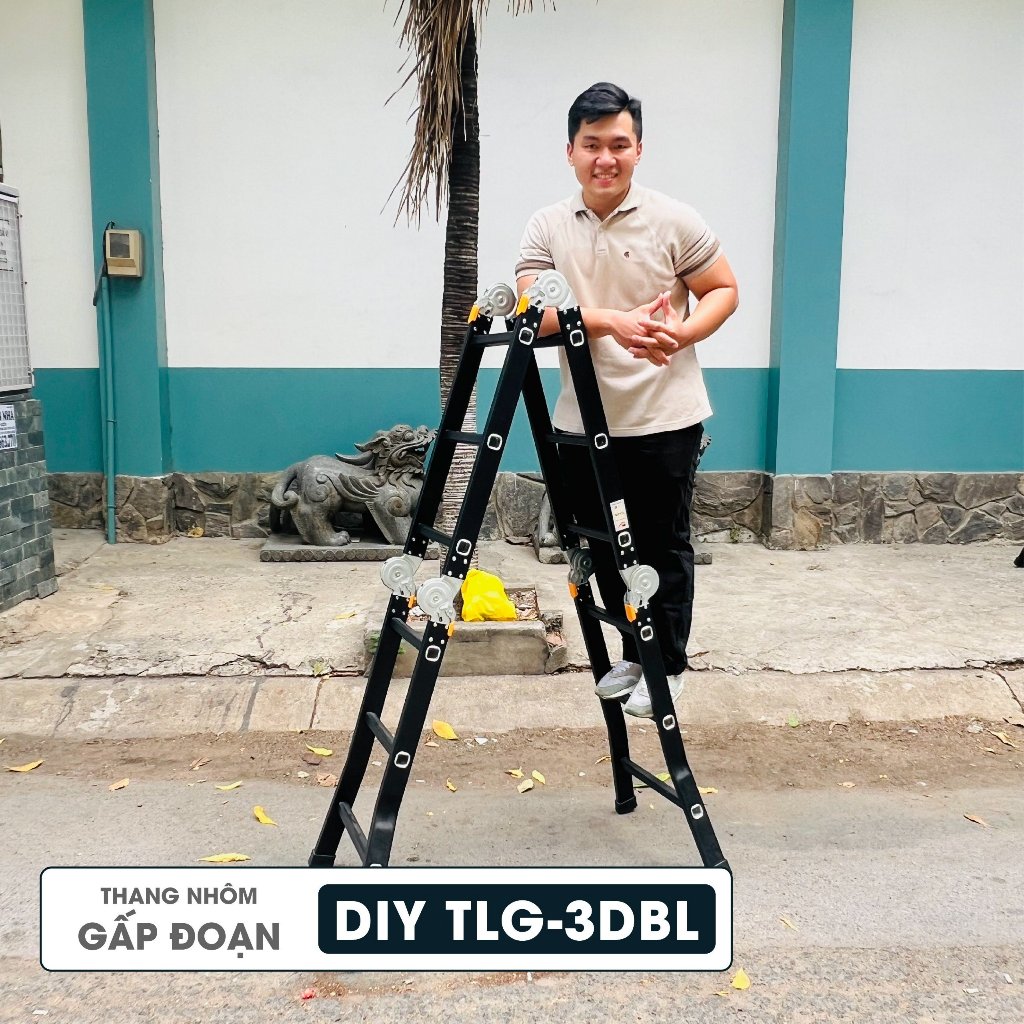 Thang nhôm gấp đoạn cao cấp chân choãi DIY TLG-3DBL chiều cao sử dụng tối đa chữ A 175cm, chữ I 360cm