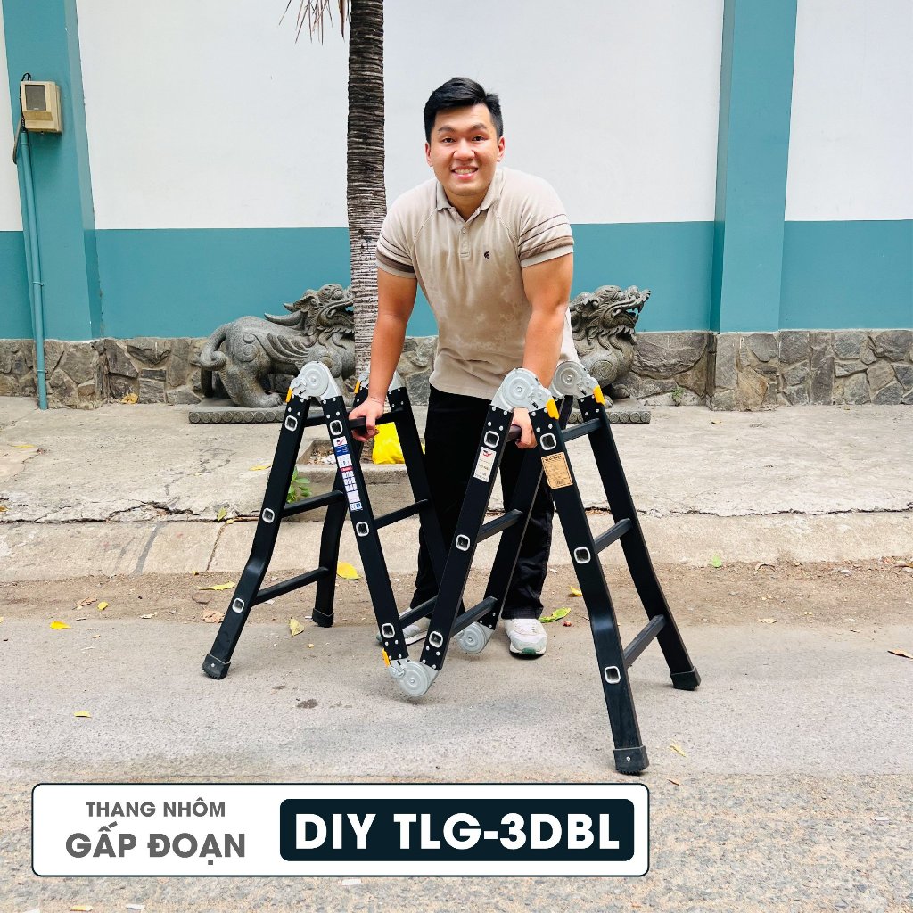 Thang nhôm gấp đoạn cao cấp chân choãi DIY TLG-3DBL chiều cao sử dụng tối đa chữ A 175cm, chữ I 360cm