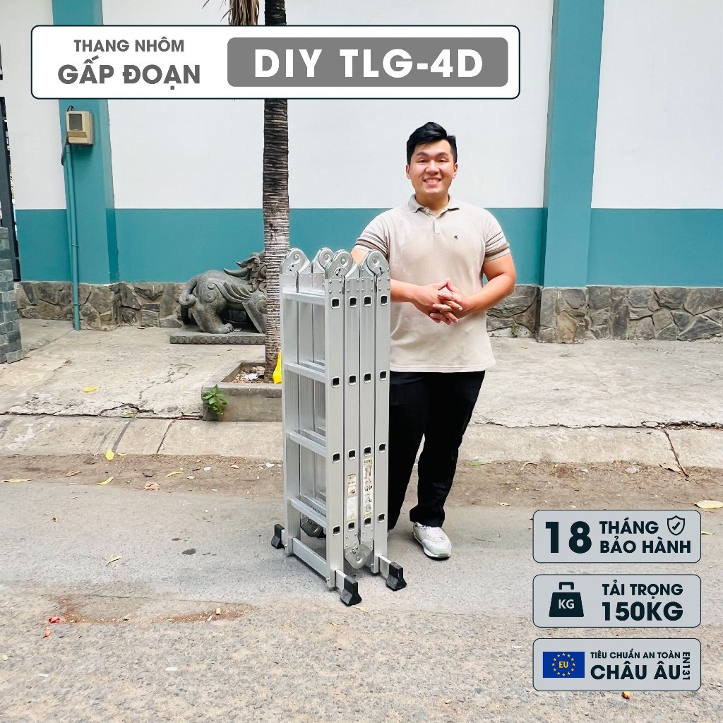 Thang nhôm gấp đoạn DIY TLG-4D chiều cao sử dụng chữ A 2.3M, chữ I 4.7M