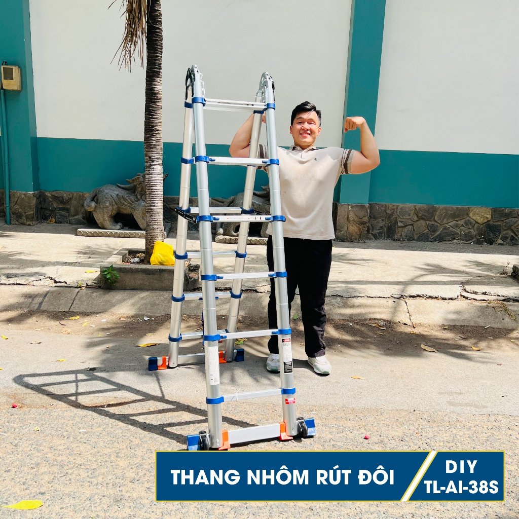 Thang nhôm rút đôi DIY TL-AI-38S chiều cao sử dụng tối đa chữ A 1.8m chữ I 3.8m - Hàng chính hãng - Bảo hành 18 tháng