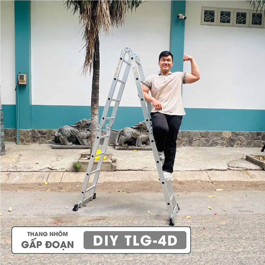 Thang nhôm gấp đoạn DIY TLG-4D chiều cao sử dụng chữ A 2.3M, chữ I 4.7M