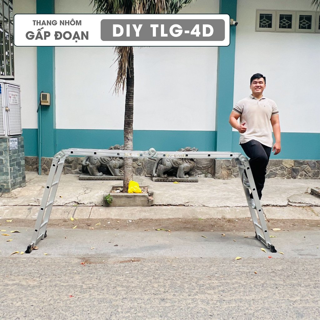 Thang nhôm gấp đoạn DIY TLG-4D chiều cao sử dụng chữ A 2.3M, chữ I 4.7M