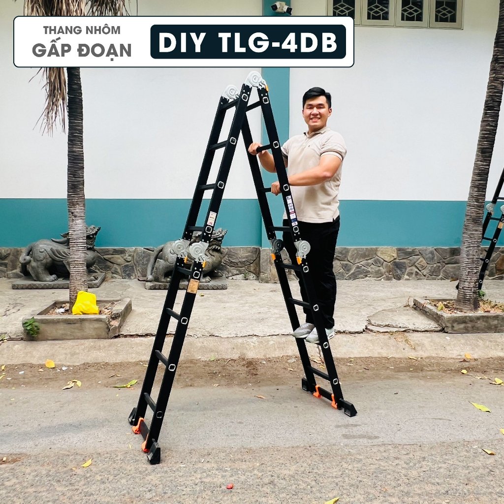 Thang nhôm bốn đoạn cao cấp DIY TLG-4DB chiều cao sử dụng tối đa chữ A 230cm, chữ I 470cm