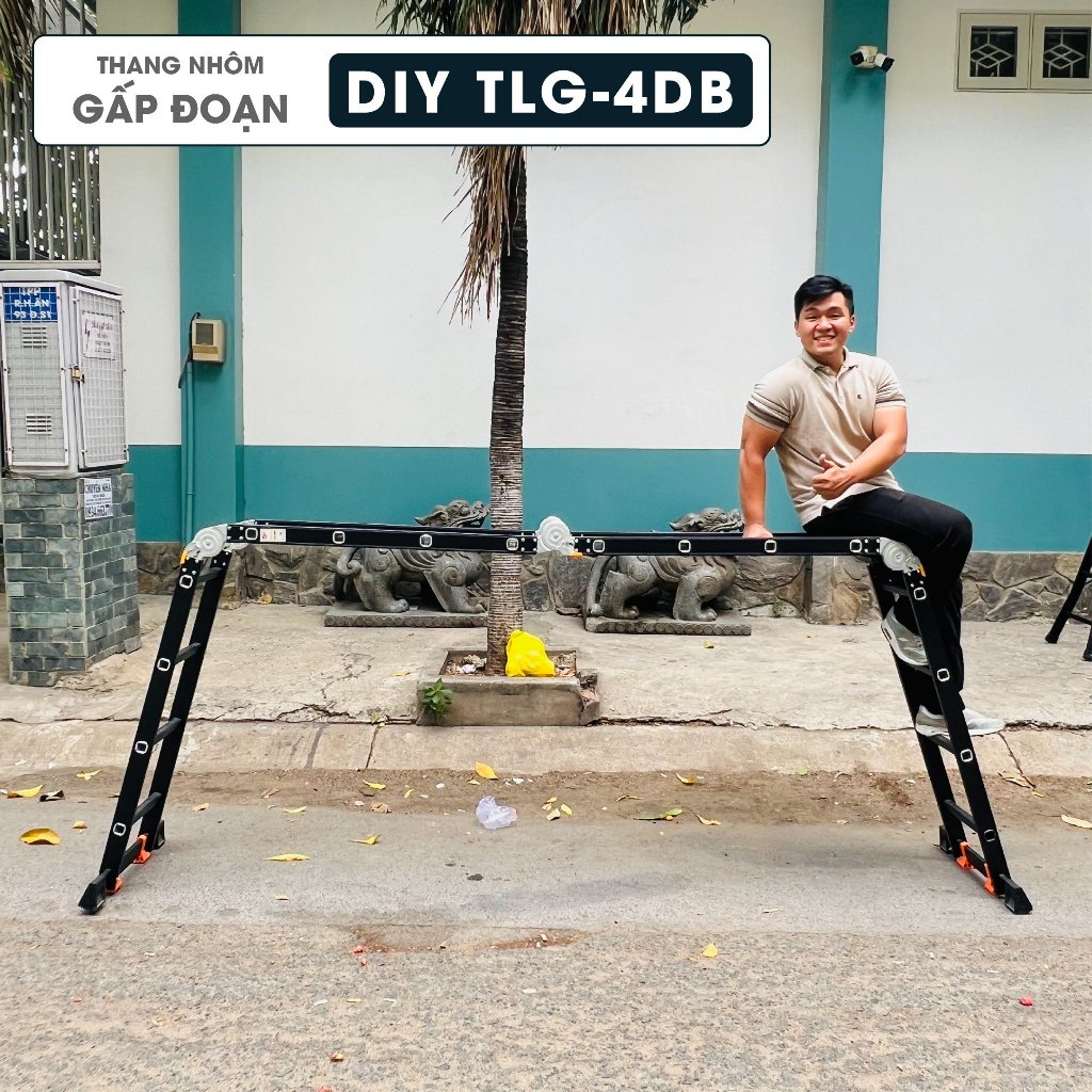 Thang nhôm bốn đoạn cao cấp DIY TLG-4DB chiều cao sử dụng tối đa chữ A 230cm, chữ I 470cm
