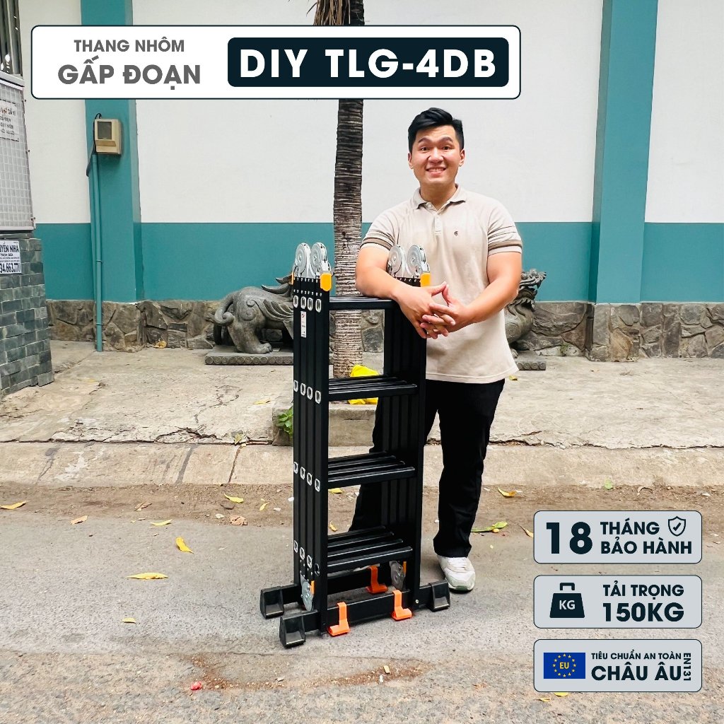 Thang nhôm bốn đoạn cao cấp DIY TLG-4DB chiều cao sử dụng tối đa chữ A 230cm, chữ I 470cm