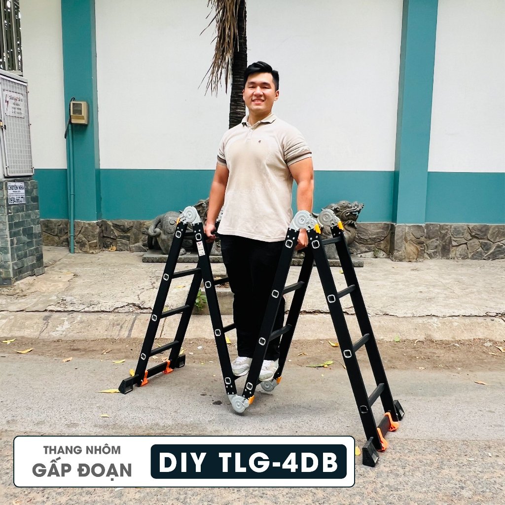 Thang nhôm bốn đoạn cao cấp DIY TLG-4DB chiều cao sử dụng tối đa chữ A 230cm, chữ I 470cm