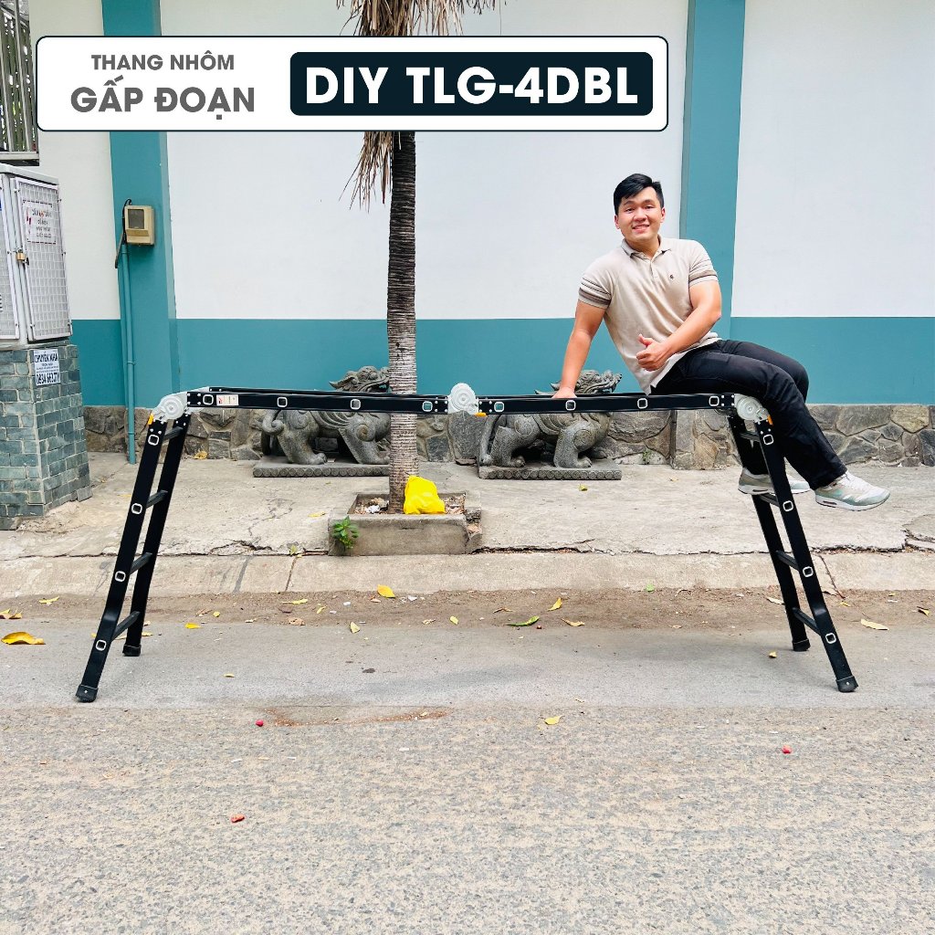 Thang nhôm gấp đoạn cao cấp chân choãi DIY TLG-4DBL chiều cao sử dụng tối đa chữ A 230cm, chữ I 470cm