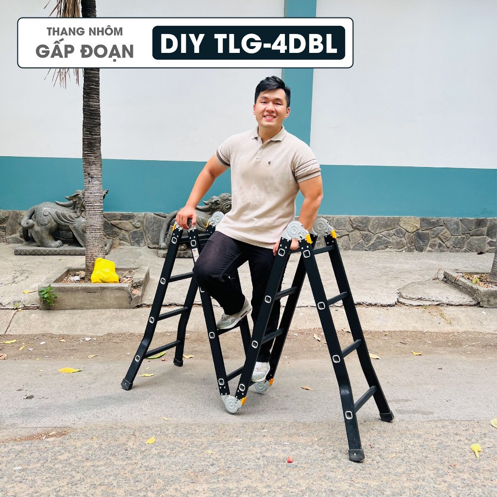 Thang nhôm gấp đoạn cao cấp chân choãi DIY TLG-4DBL chiều cao sử dụng tối đa chữ A 230cm, chữ I 470cm