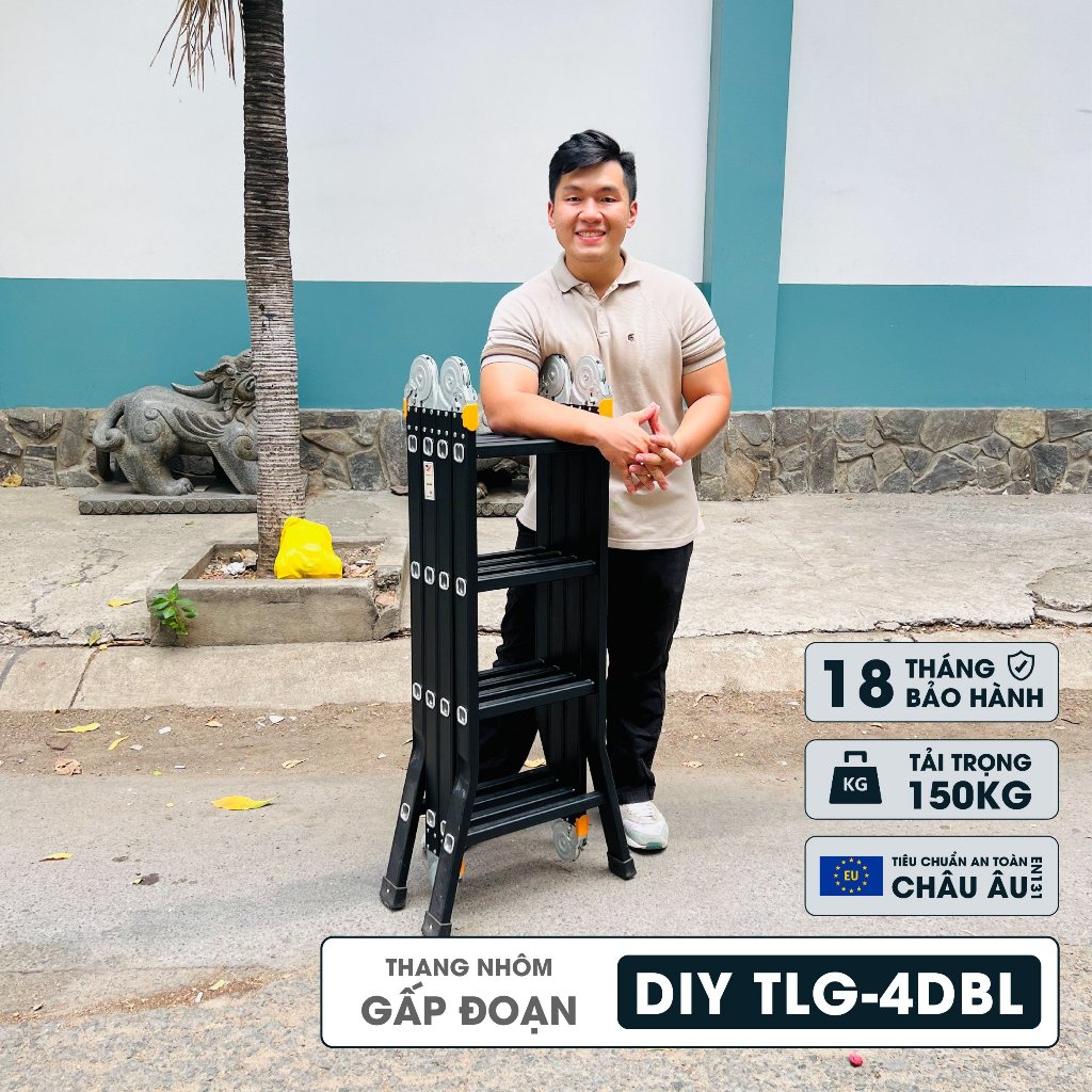 Thang nhôm gấp đoạn cao cấp chân choãi DIY TLG-4DBL chiều cao sử dụng tối đa chữ A 230cm, chữ I 470cm