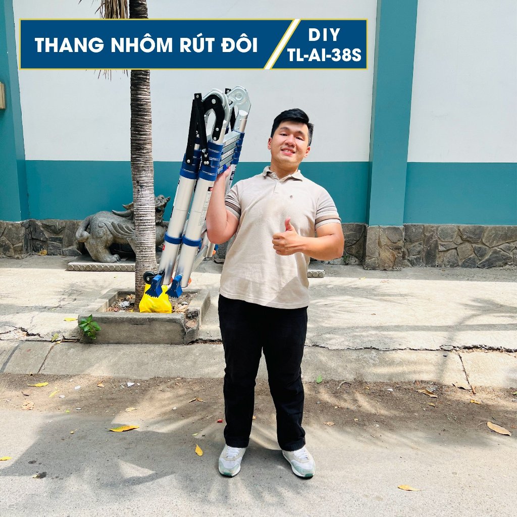 Thang nhôm rút đôi DIY TL-AI-38S chiều cao sử dụng tối đa chữ A 1.8m chữ I 3.8m - Hàng chính hãng - Bảo hành 18 tháng