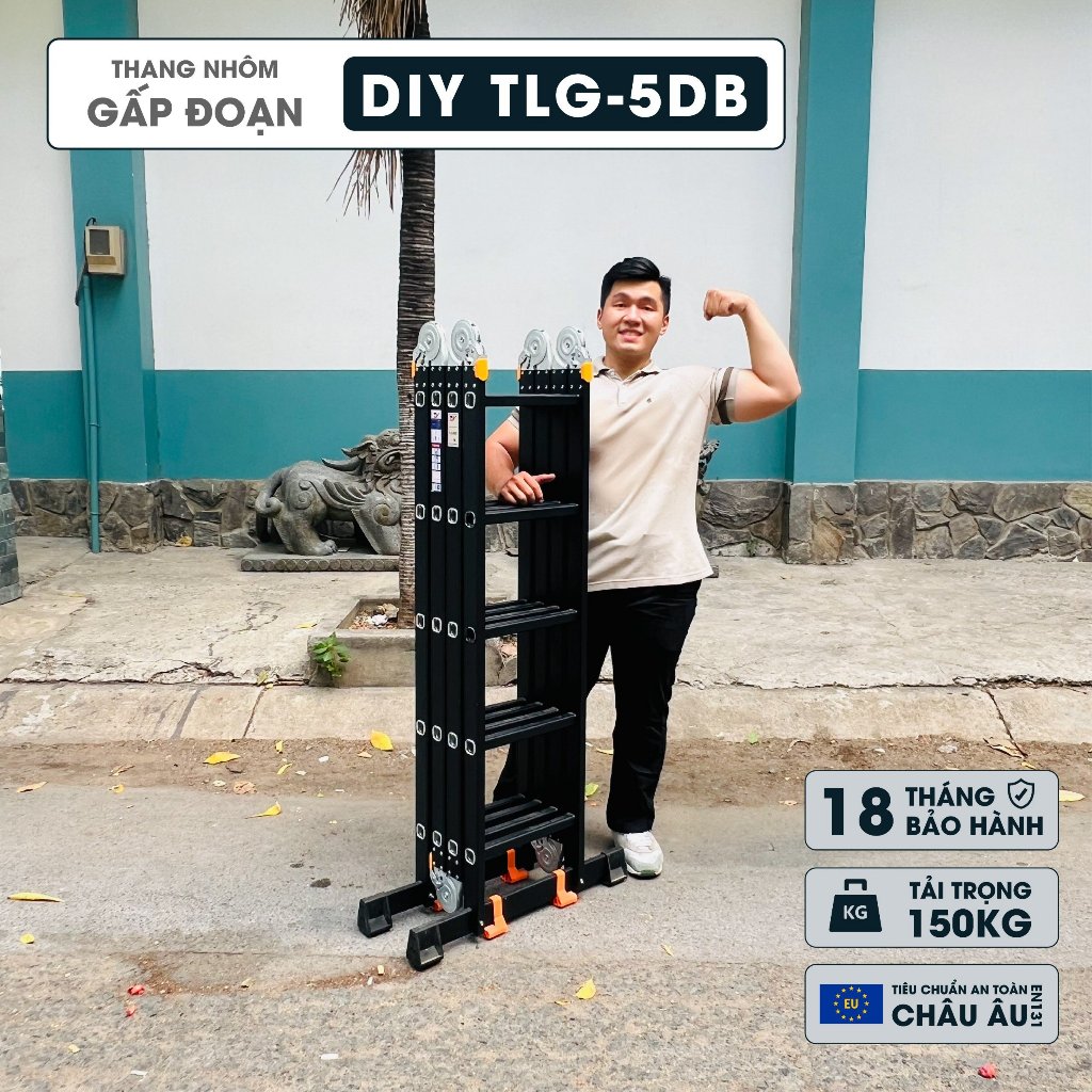 Thang nhôm bốn đoạn cao cấp DIY TLG-5DB chiều cao sử dụng tối đa chữ A 275cm, chữ I 560cm