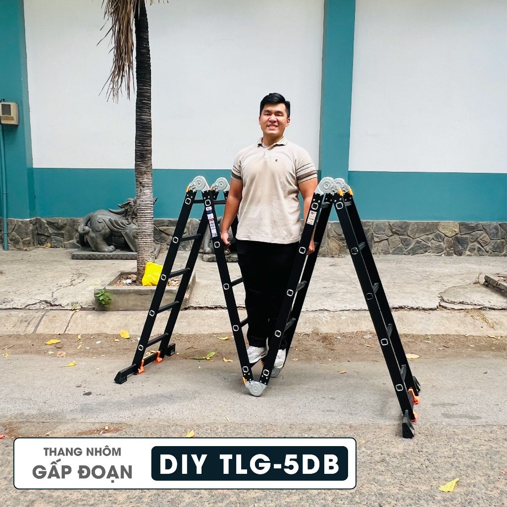 Thang nhôm bốn đoạn cao cấp DIY TLG-5DB chiều cao sử dụng tối đa chữ A 275cm, chữ I 560cm
