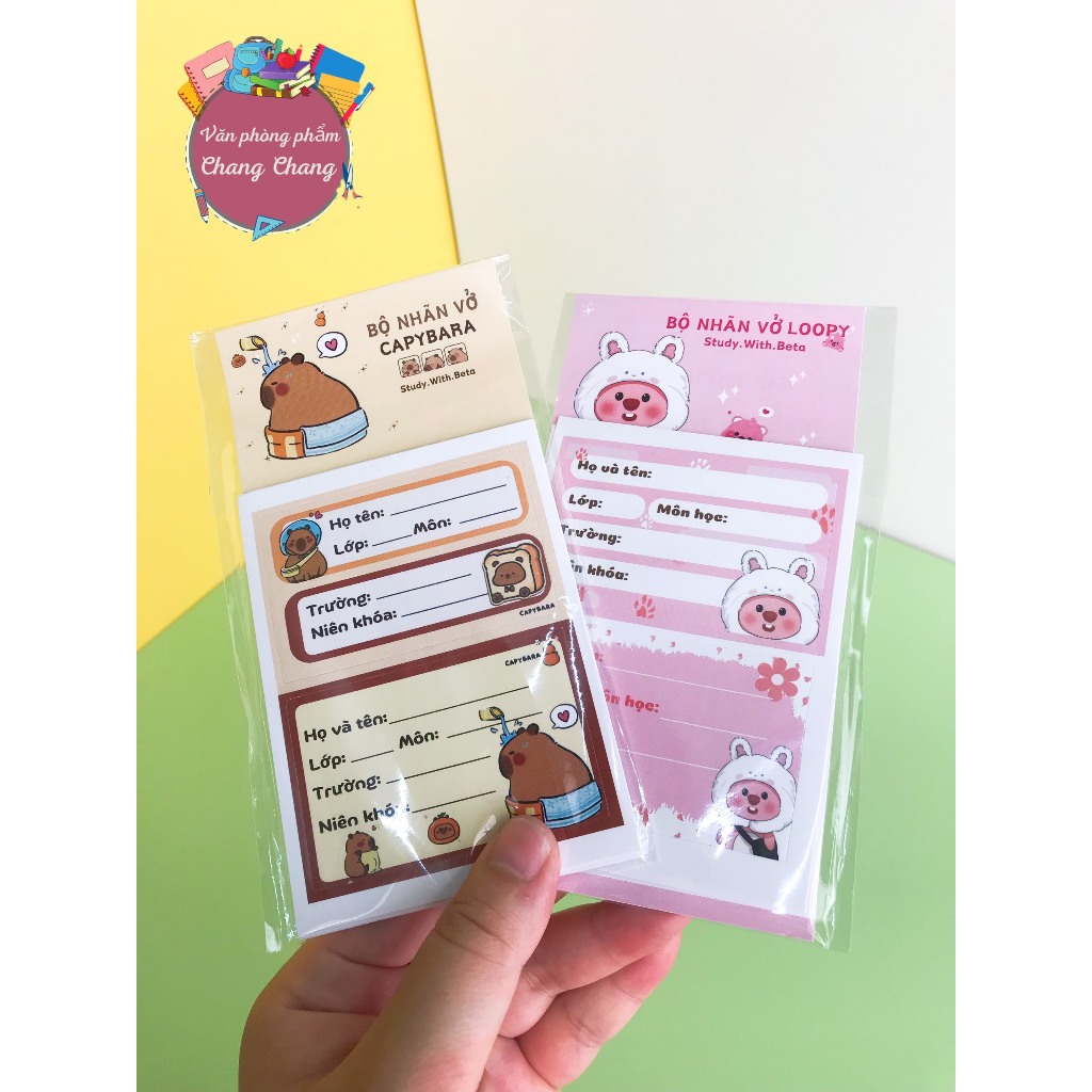 Set 20 nhãn vở Capybara, Hồng Loopy, đồ dùng học tập | Shopee Việt Nam