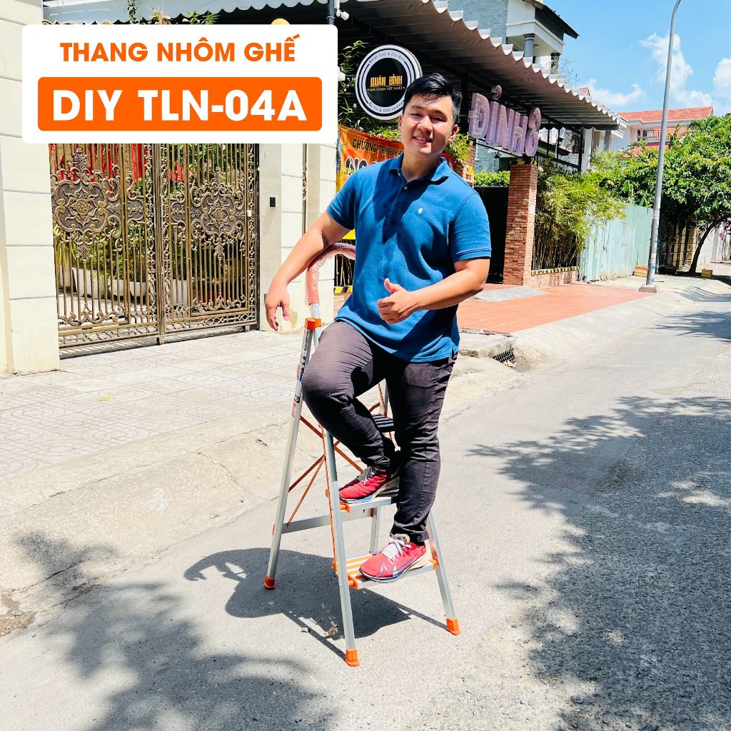 Thang nhôm ghế 4 bậc DIY TLN-04A bản bậc rộng, chiều cao sử dụng 92cm