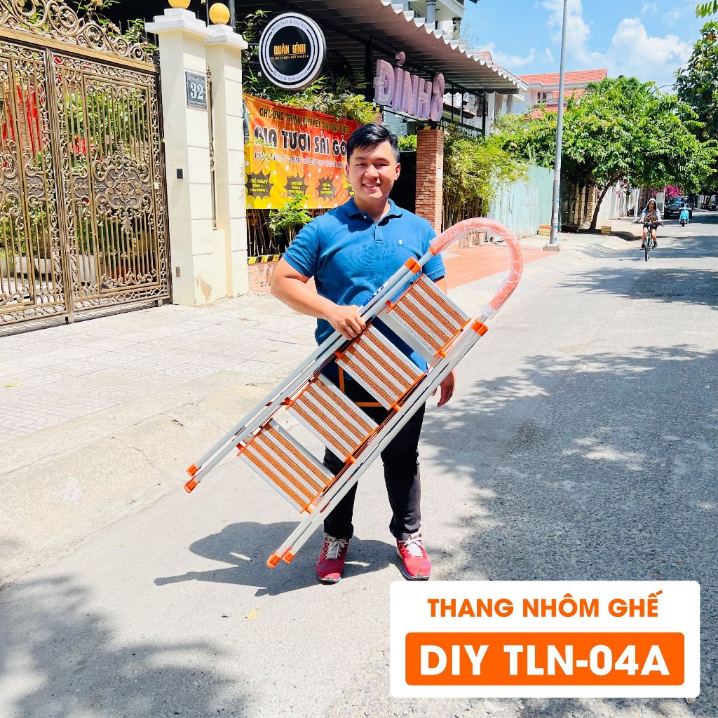 Thang nhôm ghế 4 bậc DIY TLN-04A bản bậc rộng, chiều cao sử dụng 92cm