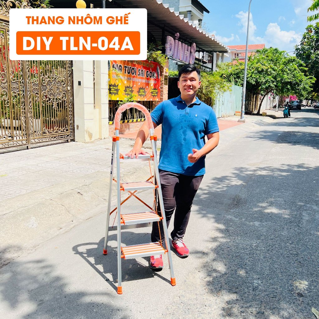 Thang nhôm ghế 4 bậc DIY TLN-04A bản bậc rộng, chiều cao sử dụng 92cm