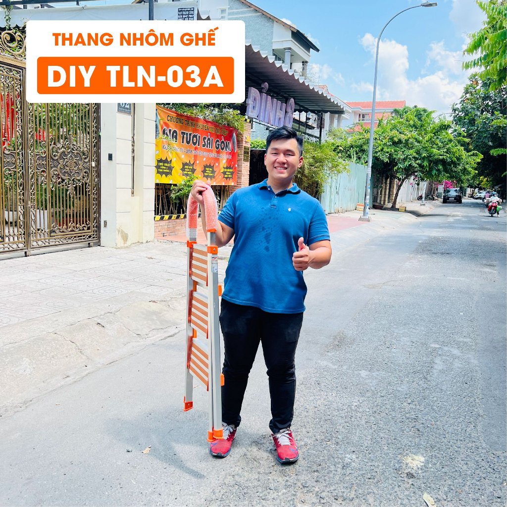 Thang nhôm ghế 3 bậc DIY TLN-03A bản bậc rộng, chiều cao sử dụng 75cm