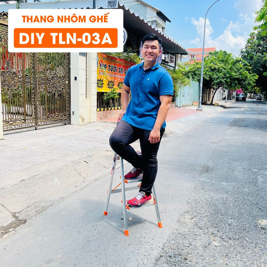 Thang nhôm ghế 3 bậc DIY TLN-03A bản bậc rộng, chiều cao sử dụng 75cm