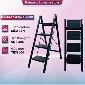 Thang ghế gấp gọn 4 bậc FUJIHOME nhập khẩu, thang chữ A gia đình đa năng xếp gọn tiện lợi chống trơn trượt