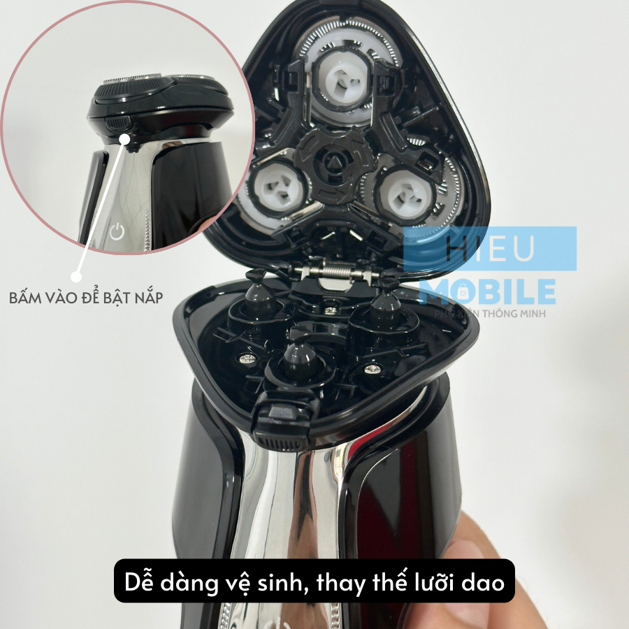 Máy cạo râu SID RS 7360A 3 lưỡi dao kèm đầu cắt lông mũi công suất 10W chống nước iPX7 màn hình LED khi sạc pin