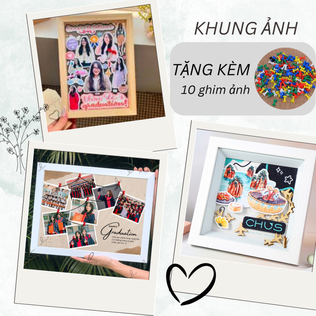 Khung Ảnh Handmade Làm Quà Tặng, Khung Ảnh Gỗ Trưng Bày Hoa Khô Quà ...