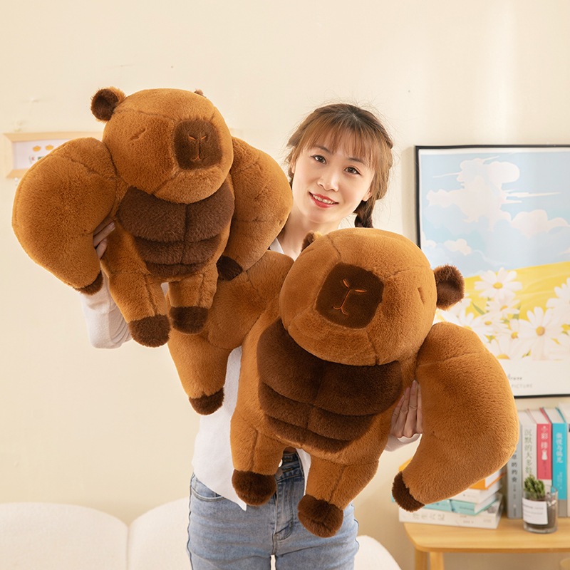 Gấu Bông Capybara Lực Sĩ Cơ Bắp, Thú Nhồi Bông Chuột Lang Nước 6 Múi Tập Gym - G137