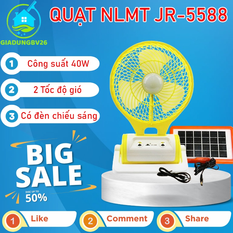Quạt năng lượng mặt trời JR5588 tích hợp đèn led siêu sáng, quạt tích