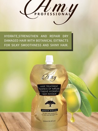 Kem hấp ủ tóc siêu mềm mượt dưỡng chất Argan & Biotin Collagen Amy 500ml - chống lão hóa cho tóc