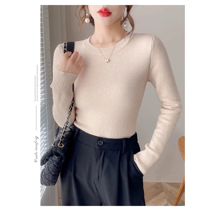 (Cổ tròn) Áo len hai lớp cổ tròn, áo len đi lạnh dày dặn, áo len mùa đông, áo len nữ cổ tròn dày dặn ấm áp mềm mại