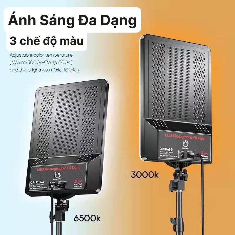Đèn LED Chữ Nhật M777 - Chụp Ảnh Livestream  - Kích Thước 28x40cm ( 19inch ) - Chính Hãng HD Design