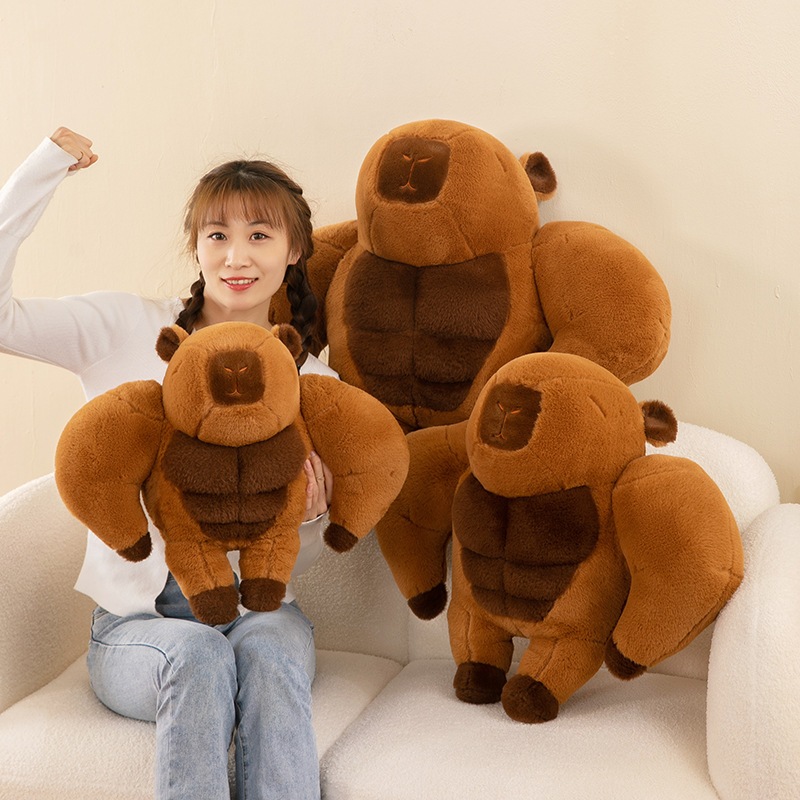 Gấu Bông Capybara Lực Sĩ Cơ Bắp, Thú Nhồi Bông Chuột Lang Nước 6 Múi Tập Gym - G137