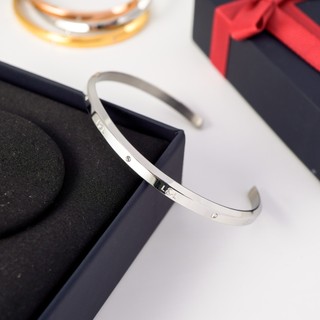 Vòng tay nam nữ Lyz and Liam Lumine L&L Cuff Silver LL2240SV - Gift Box Hộp quà tặng nơ đỏ & khắc chữ theo yêu cầu