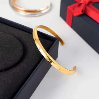 Vòng tay nam nữ Lyz and Liam Lumine L&L Cuff Gold LL2240GG - Gift Box Hộp quà tặng nơ đỏ & khắc chữ theo yêu cầu