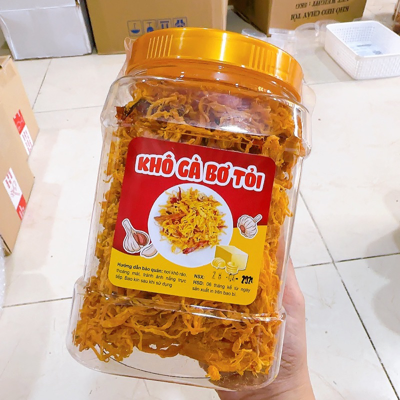 Khô Gà Bơ Tỏi (Cay Vừa) loại ngon - hộp 500G