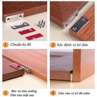 SET 2 Nam Châm Gắn Cửa Lực Hút Cực Mạnh Dán Chốt Tủ Quần Áo Ngăn Kéo Cửa Ra Vào Kèm Keo 3M Ốc Vít Tiện Lợi 88464