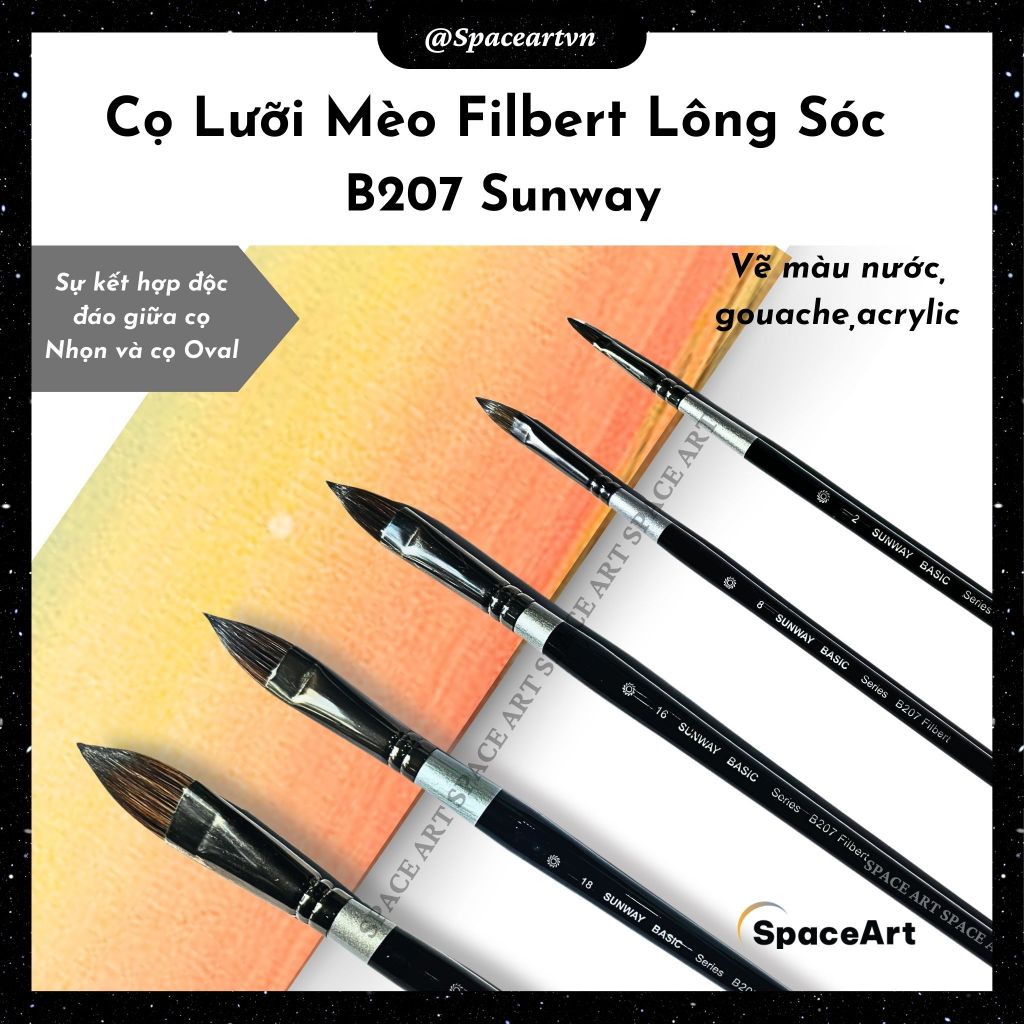 Cọ Vẽ Màu Nước Lông Sóc Đầu Lưỡi Mèo Filbert Sunway Basic B207 | Shopee ...