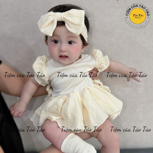 (HÀNG CÓ SẴN) Set Váy Bodysuit, tặng kèm tuban cho bé gái cover Hàn Quốc Monbebe, bé gái 3-13kg cao cấp