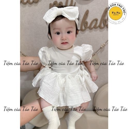 (HÀNG CÓ SẴN) Set Váy Bodysuit, tặng kèm tuban cho bé gái cover Hàn Quốc Monbebe, bé gái 3-13kg cao cấp