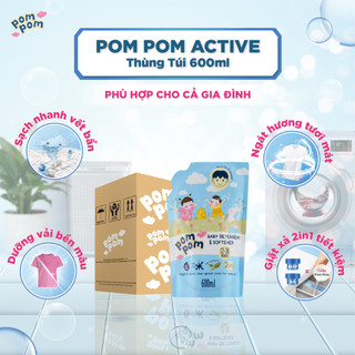 Nước Giặt Xả Pom Pom Active [600MLx8] Siêu Tiết Kiệm Cho Cả Gia Đình Sạch Mới Thơm Mềm Vải Hương Nắng Mai AT6