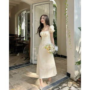 ĐẦM MIDI LINEN TAY BỒNG