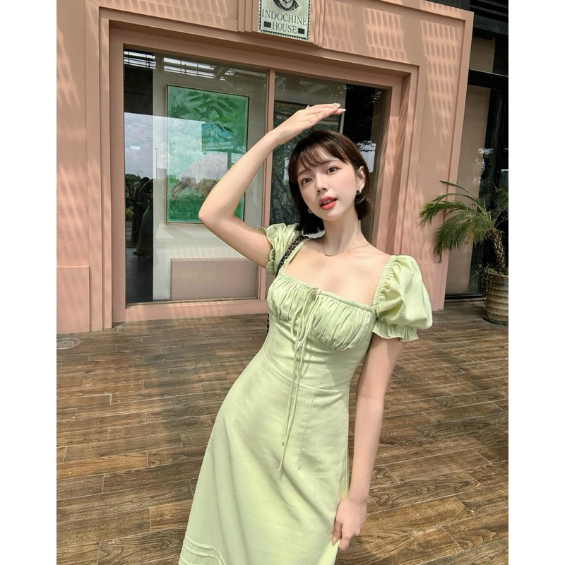 ĐẦM MIDI LINEN TAY BỒNG