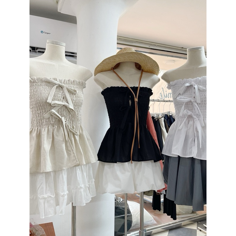 Áo Cúp Ngực Nhún Linen 3 Nơ SODA TOP